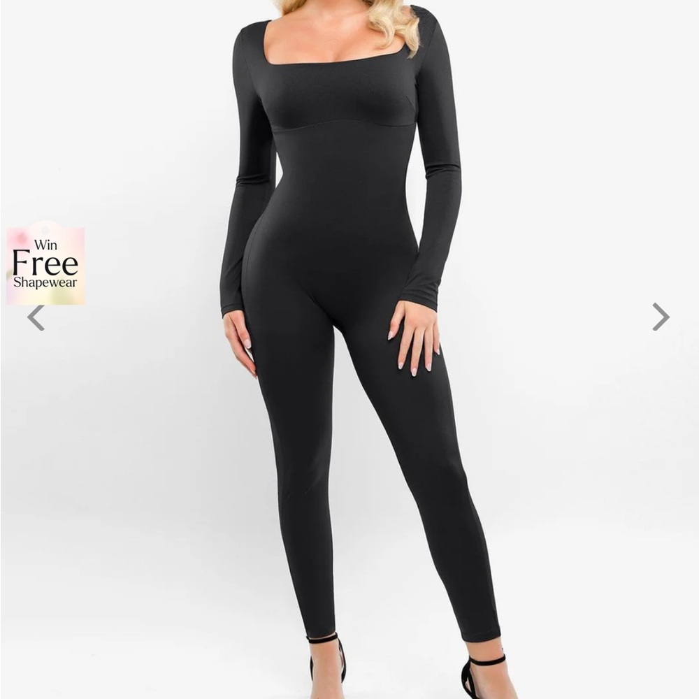 POPILUSH Shapewear Square Neck Long Sleeve Butt Lift Jumpsuit